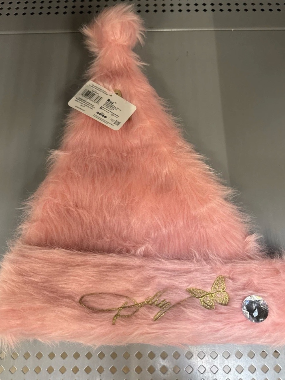 Fuzzy Pink santa Dolly Parton Hat with Gold Embroidery